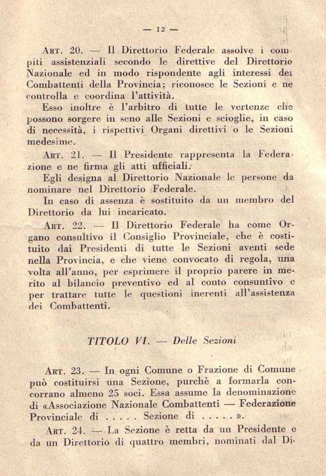 Associazione Nazionale Reduci. R.D. 24 giugno 1923