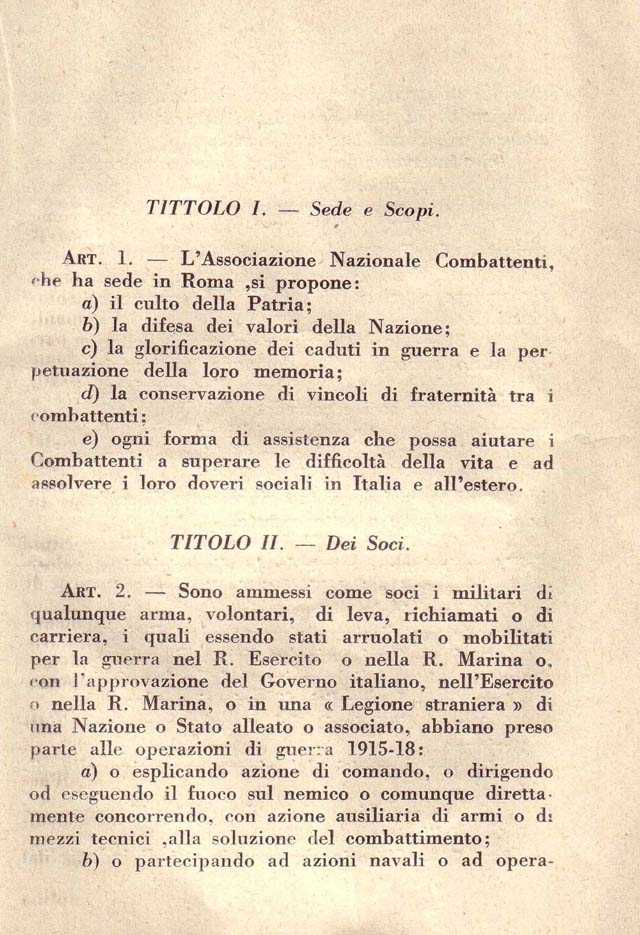 Associazione Nazionale Reduci. R.D. 24 giugno 1923