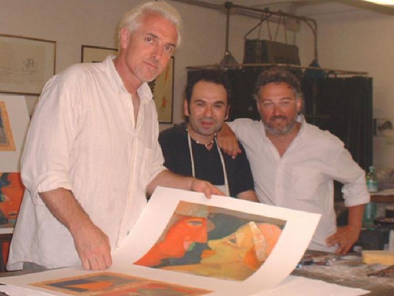 Con lo stampatore Filippo Becattini e il gallerista Fabio Fornaciai