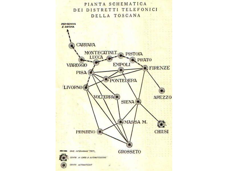 Pianta schematica dei distretti telefonici toscani (1936/37)