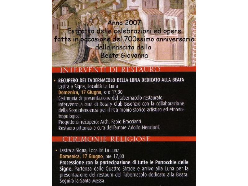 Beata Giovanna, La Luna, 700 esimo anniversario della nascita (2007) estratto manifastazioni (Lastra a Signa)