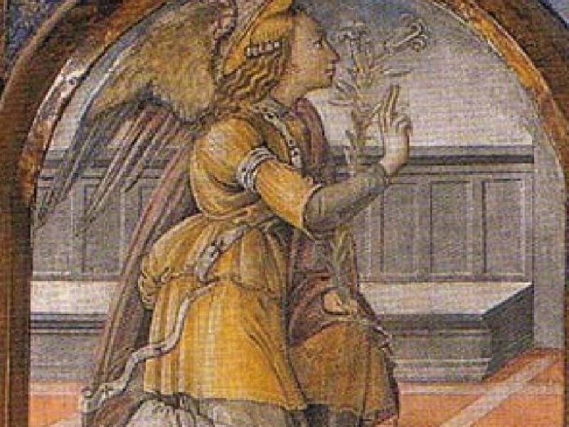 Annunciazione, l`angelo part.(1480 Neri Di Bicci e Maestro di Marradi) Malmantile foto 2005