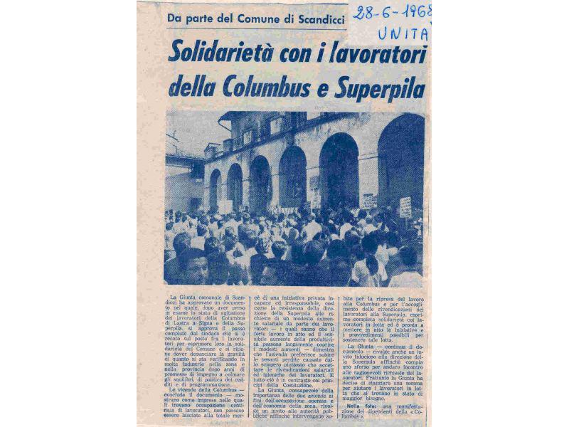 L'Unità 28 giugno1968 per la Columbus di Lastra a Signa