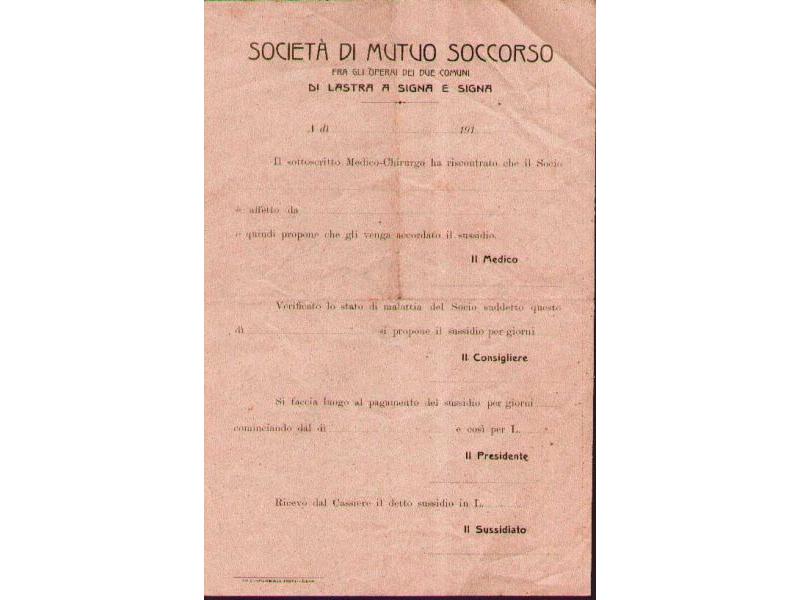 Mutuo soccorso 2 lire e 60 centesimi. 1909