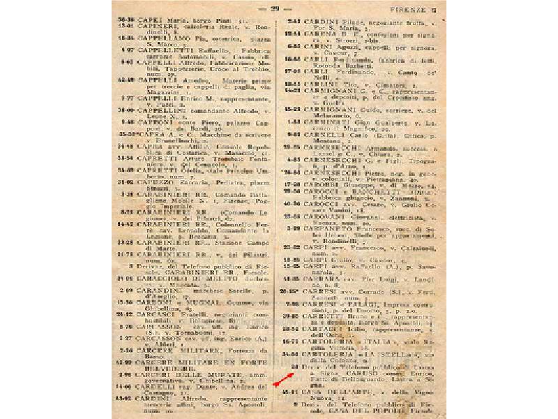 Elenco telefonico di Firenze, anno 1922-23 - riporta il numero telefonico di Caruso alle Selve di Lastra a Signa