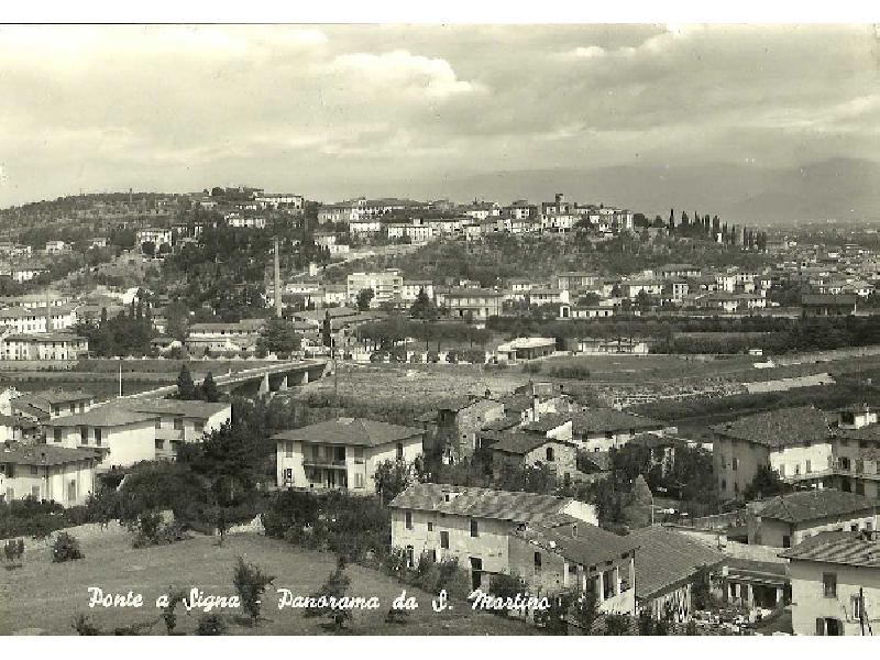Ponte a Signa (castel di Signa sullo sfondo) da San Martino a Gangalandi 1950 circa