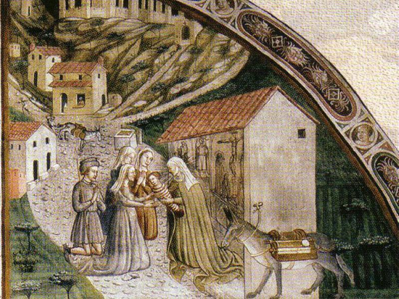 Riporta alla vita un bambino. (Vita della Beata Giovanna. Autore ignoto,convenzionalmente Maestro di Signa XV sec.)