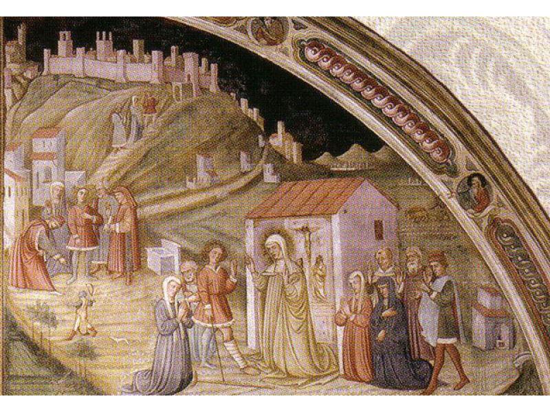 Guarisce una gamba che doveva essere amputata. (Vita della Beata Giovanna. Autore ignoto,convenzionalmente Maestro di Signa XV sec.)