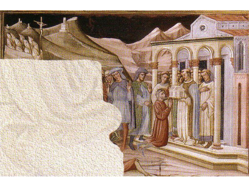Punisce la menzogna di Confratello dei Bianchi. (Vita della Beata Giovanna. Autore ignoto,convenzionalmente Maestro di Signa XV sec.)