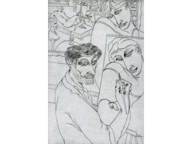 Autoritratto con modella  -1984 - cm 30x90 (puntasecca)