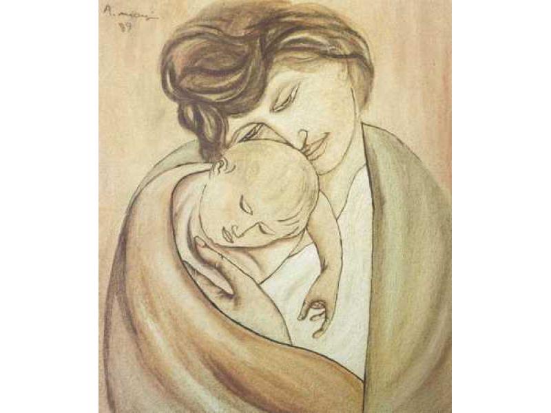 Maternita 1989 affresco su tavola cm 70x60