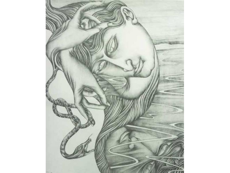 Narciso 1990 disegno a matita su gesso 50x60