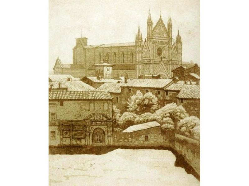 1927. Il duomo d'Orvieto, orvieto, spruzzo color seppia, 31x40