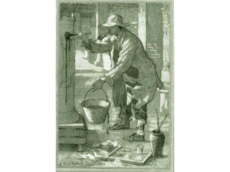 1903. Il patinatore. Disegno su carta colorata lumeggiata a biacca, 17x25