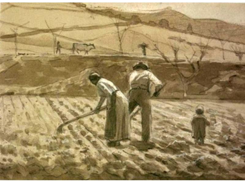 1927. Scena campestre, Orvieto, acquerello monocromo 33x21 | Gino Frittelli