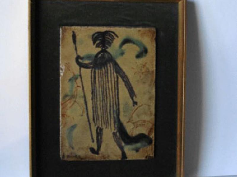 Piastrella con guerriero, anni 70. Ceramica, cm. 25x17