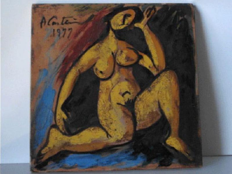 Piastrella con nudo di donna, 1977. Ceramica, cm. 33,5x33,5