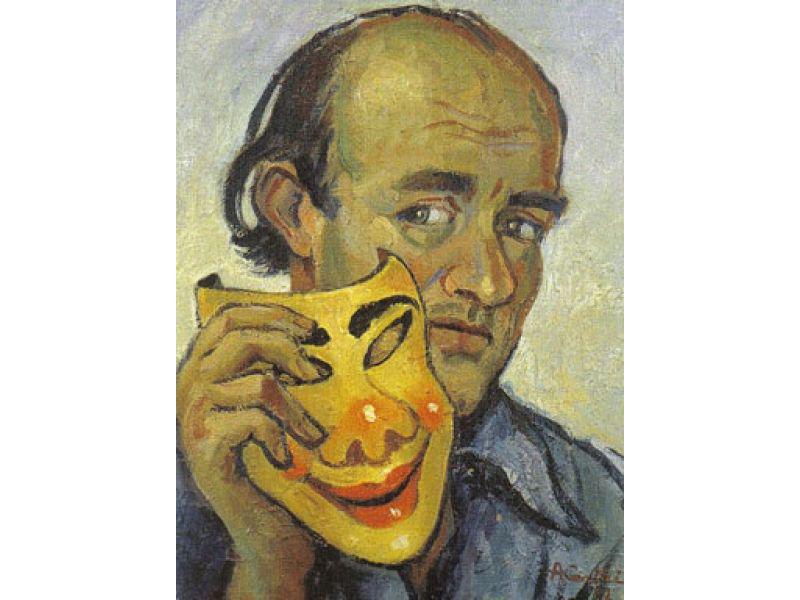 Autoritratto con maschera, 1952. Olio su tela, cm 49x37