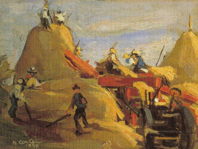 La battitura, 1928. Olio su cartone, cm. 15x20