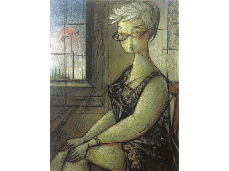 Anna alla finestra, 1969. Tecnica mista su masonite, cm 85x65