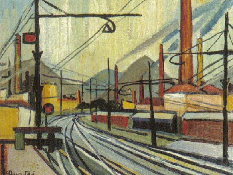 Scalo ferroviario, 1952. Olio su masonite, cm 40x49