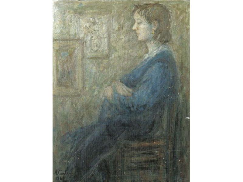 Serena in attesa, 1985. Olio su cartone, cm. 68x50