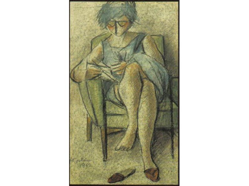Anna che legge, 1962. tecnica-mista su carta, cm 49,8x35