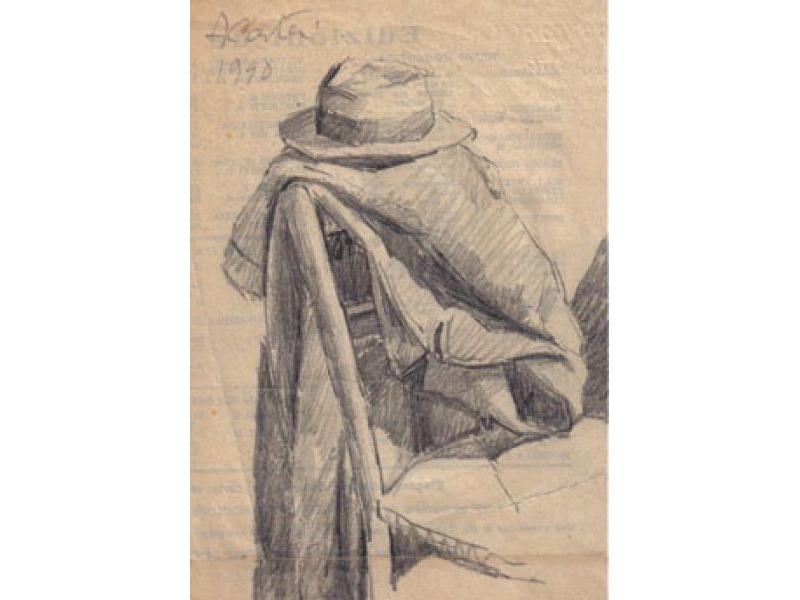 Pastrano e cappello, 1948. Matita su carta, cm 22x14,5