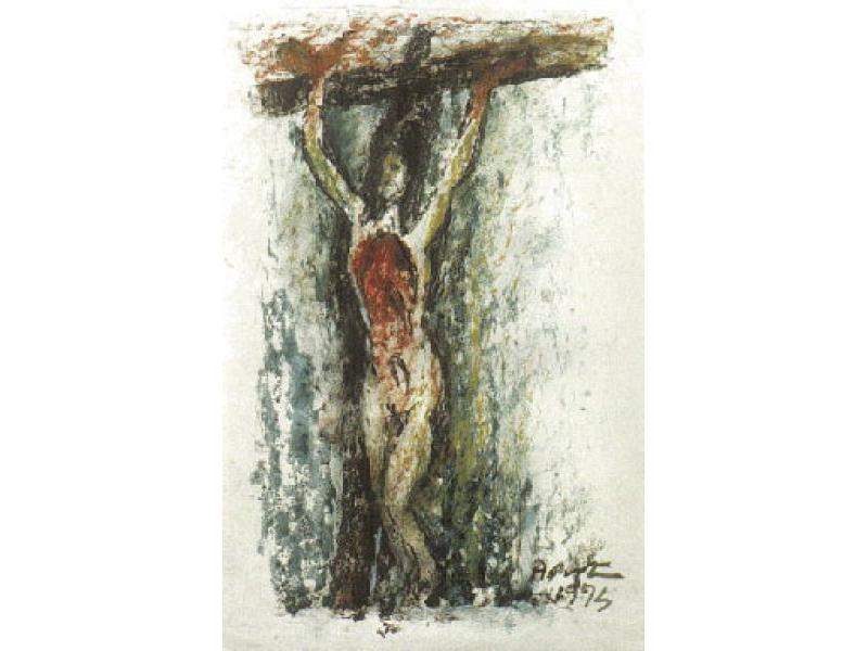 Crocifissione, 1974. Olio su carta, cm 44x31