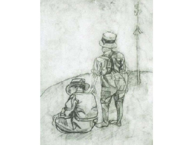 Ragazzi nella strada, 1916 c.,<br> matita su carta, mm. 245x195