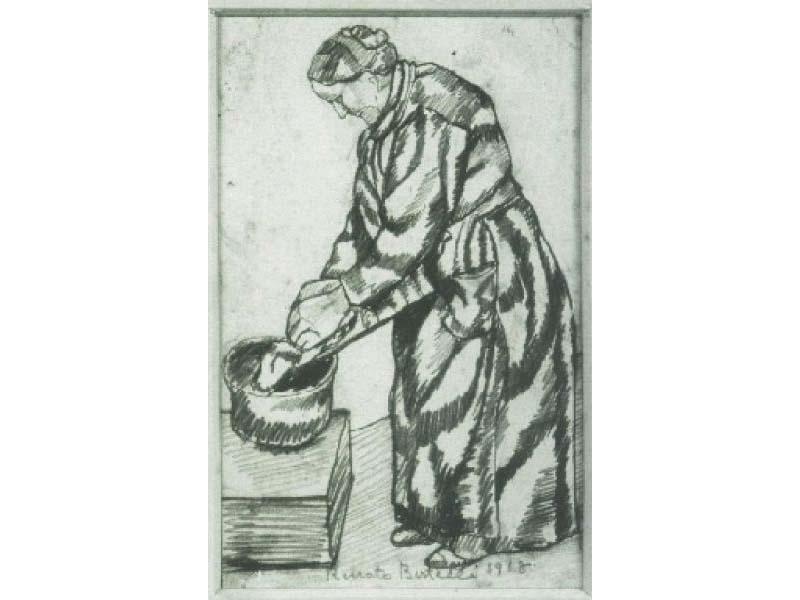 Nonna Carlotta che lava,1918,<br> matita su carta, mm. 170x110