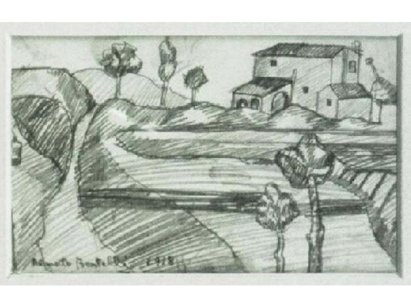 Casale di campagna,1918,<br> matita su carta, mm. 116x170