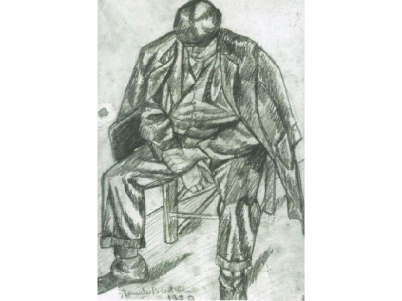 Uomo seduto, 1920,<br> matita su carta, mm. 155x115