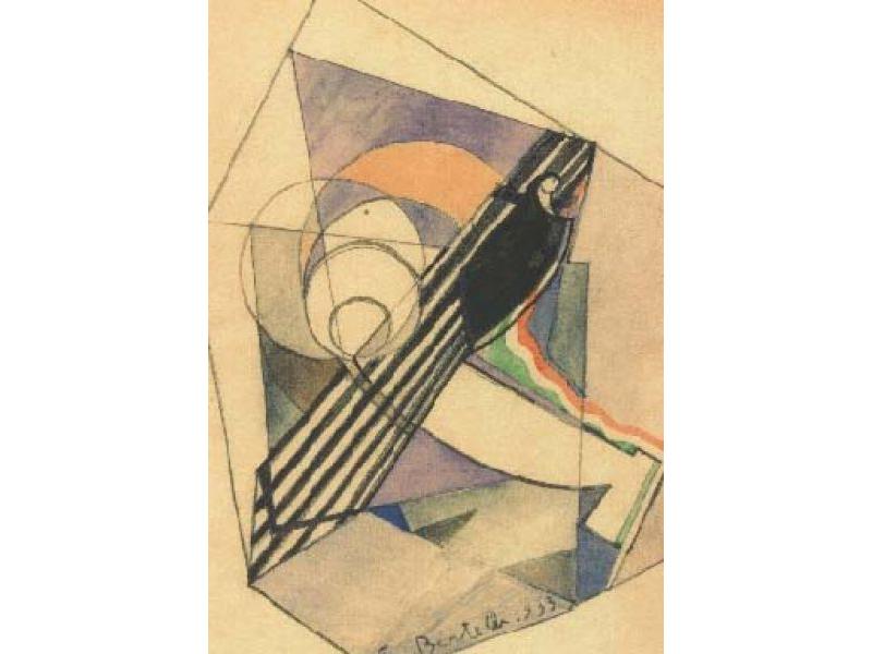 Aereo + fascio littorio, 1933,<br> tecnica mista su carta, mm. 215x152