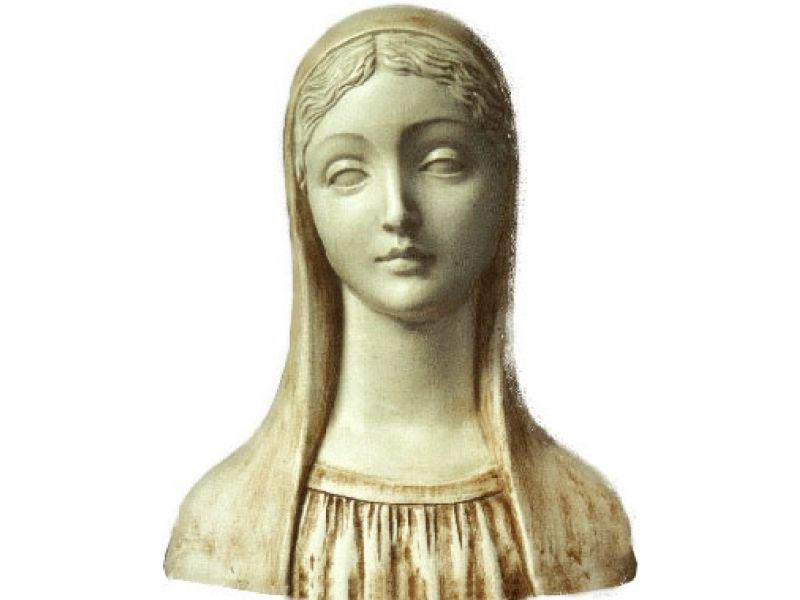 Madonna, mezzotondo in gesso patinato, cm. 22,5