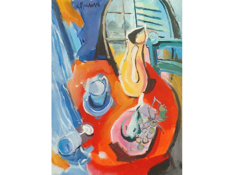 Tavolo rosso - olio su tela cm45x60 - 1980