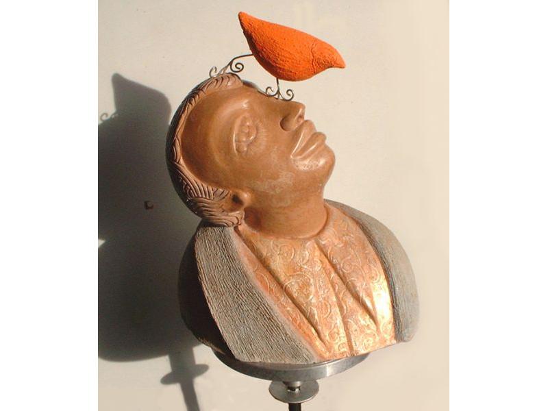 1 un lonfo terracotta e argento h.cm55