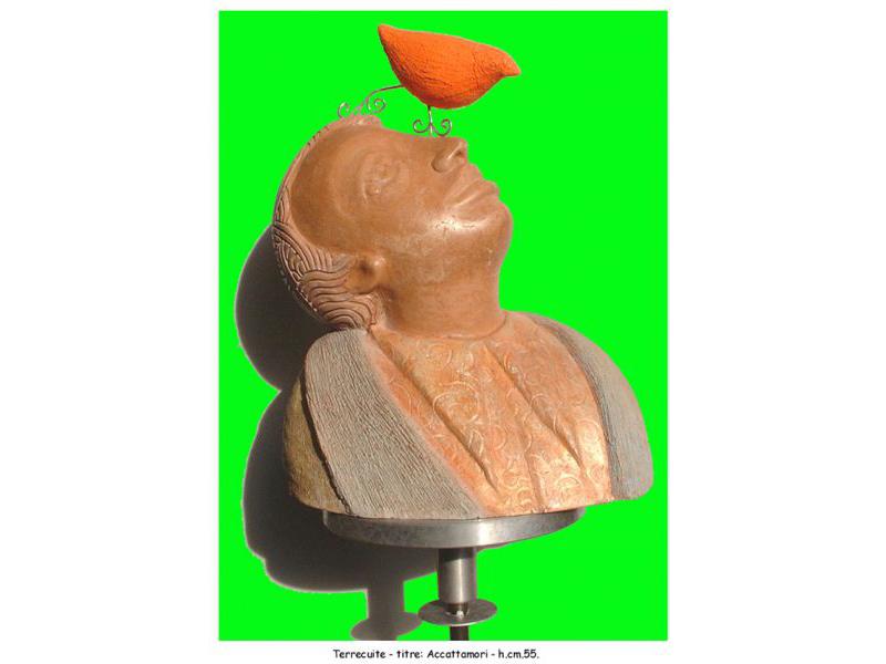 2 un lonfo terracotta e argento h.cm55