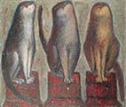 Gatti su sgabelli, 1984, Olio su mansonite, cm 63x48