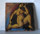 Piastrella con nudo di donna, 1977. Ceramica, cm. 33,5x33,5