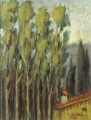 Alberi e casa (ultimo dipinto), 1995. Olio su cartone, cm. 51x37