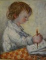 Caterina che disegna, 1992. Olio su cartone, cm. 48x36