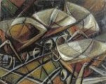 I carrelli della fornace, 1969. Tecnica mista su masonite, cm.-58x46