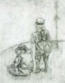 Ragazzi nella strada, 1916 c.,<br> matita su carta, mm. 245x195