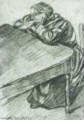 Donna alla tavola,1920,<br> matita su carta, mm.155,5x115