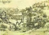 Paesaggio con valle dell'Arno,<br>penna su carta 19,5 x 28,5